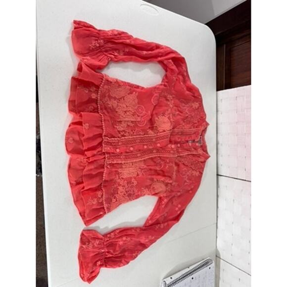 "Johhny Was" Serene Ryder Blouse, Passion Fruit ,SZ S ,Embroidered, Whimsy, Boho - Picture 7 of 13